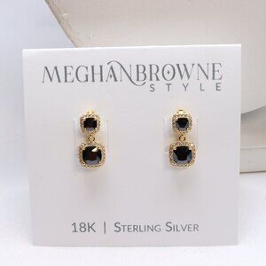 Meghan Browne Style 18k over .925 Sterling Black & Clear Crystal Post Earrings
